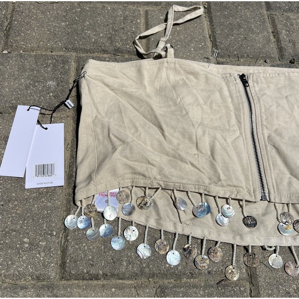 JASON WU Mother Of Pearl Beaded Sea Shell Linen Rayon Crop Top Only NWT Size 10 - Picture 6 of 10